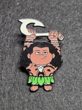 **Cute Cartoon Warrior Enamel Pin — Black Hair, Peach Skin, Green Skirt**